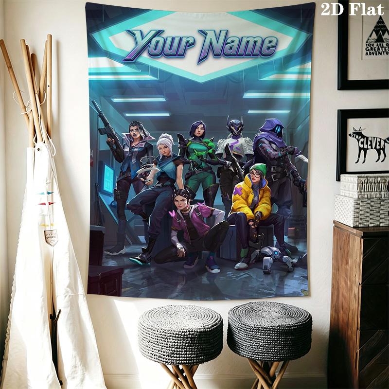 Name Custom Valorant Game Wall Tapestry Aesthetic Wall Hanging Printed Fabric Blanket Decorative Tapestries for Bedroom Living Room Home Decor