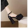 Waterproof Platform Ultra-high-heeled Sandals 12cm Thick Satin White Wedding Bridal Shoes with Bag Head Thick Heeled Shoes