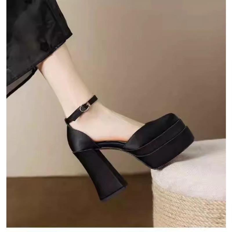 Waterproof Platform Ultra-high-heeled Sandals 12cm Thick Satin White Wedding Bridal Shoes with Bag Head Thick Heeled Shoes