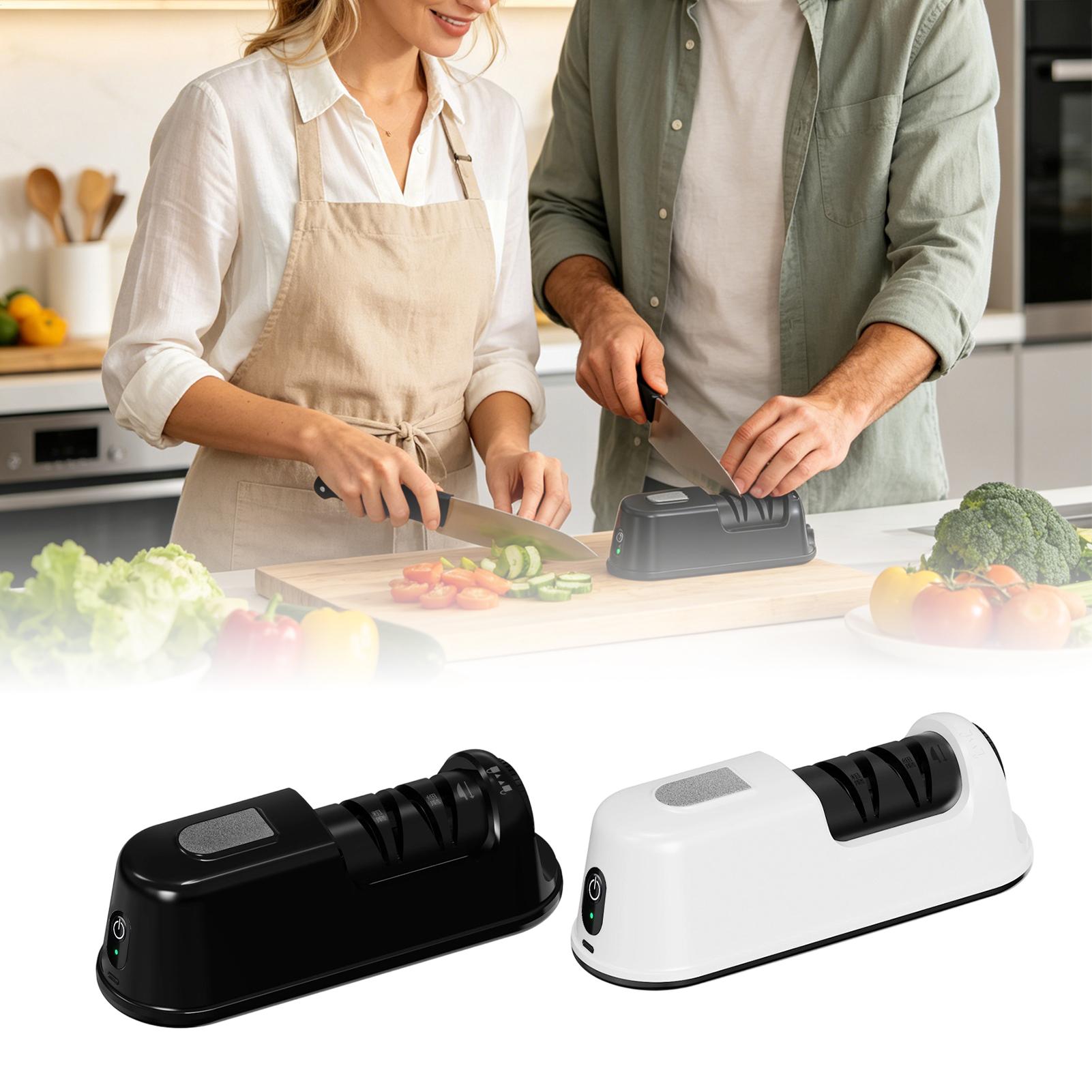 Electric knife sharpener Home sharpener Multi-function automatic sharpener for kitchen grinding repairing polishing knives White