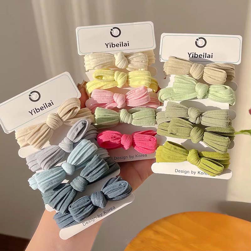 5 Stück/Set Schleifen-Scrunchies Haarseil Kinder Einfarbig Ohne Beschädigung Elastischer Pferdeschwanzhalter Gummiband Kleinkind Mädchen Kopfschmuck