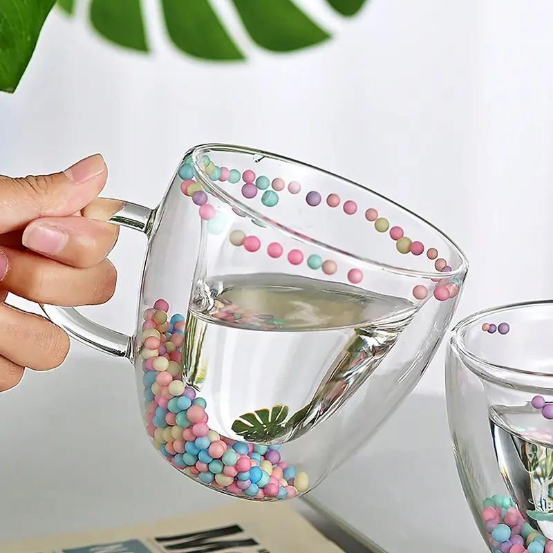 Heart Shaped Glass Mug Double Walled Insulated Quicksand Coffee Cup Perfect Espresso Cups Kitchen Drinkware Home Accessories