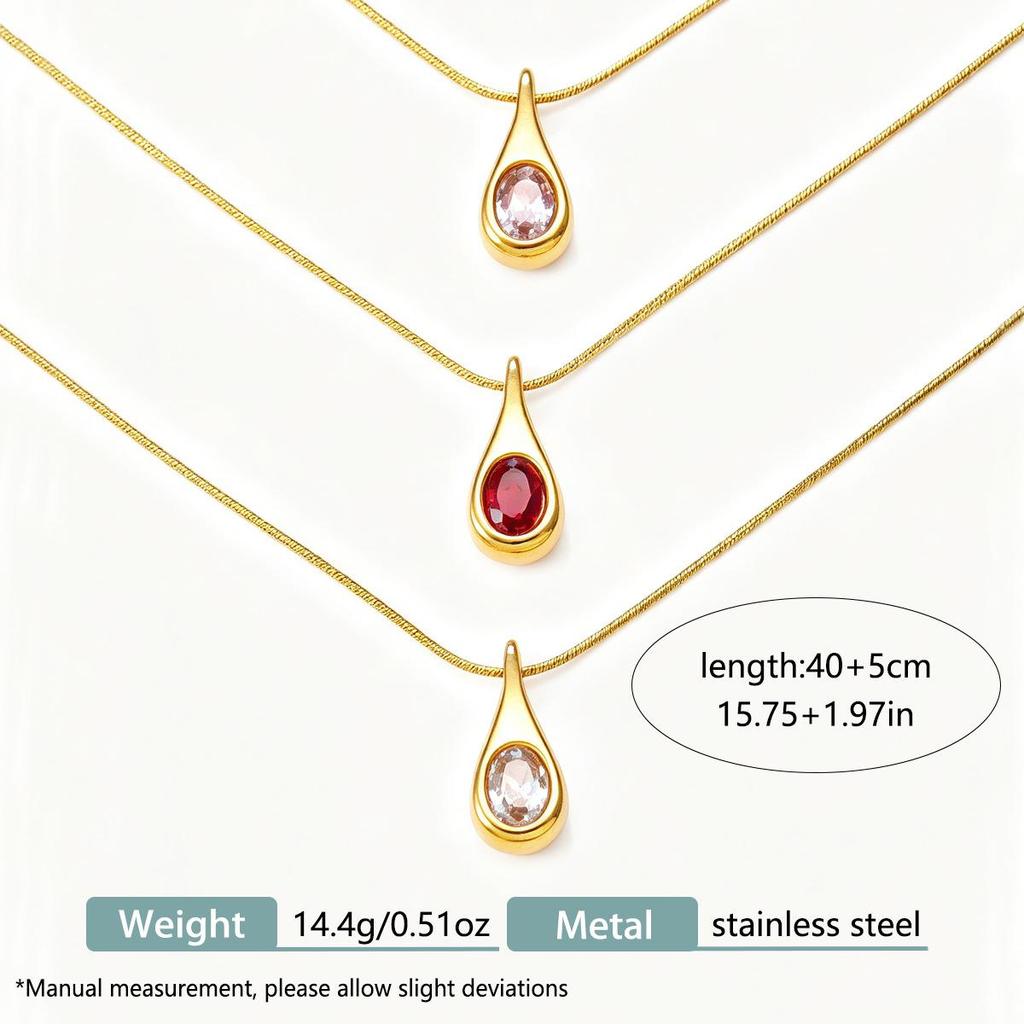 Elegant Water Drop Zircon Clavicle Necklace - Stainless Steel, Simple Luxury