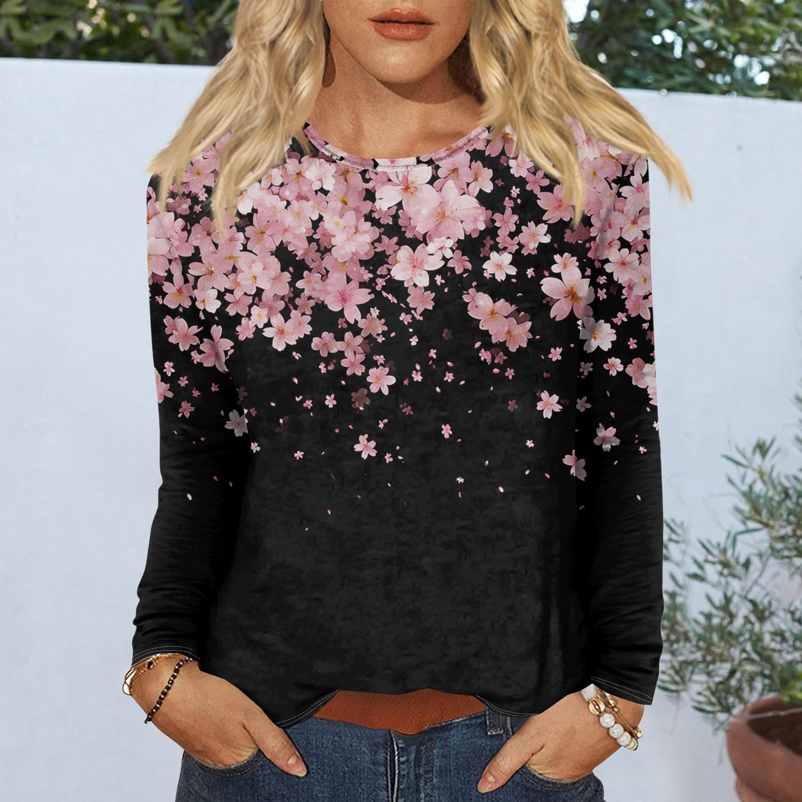 

Рубашки с длинным рукавом для женщин, милые футболки с графическим принтом, блузки, повседневные базовые топы больших размеров, пуловеры L