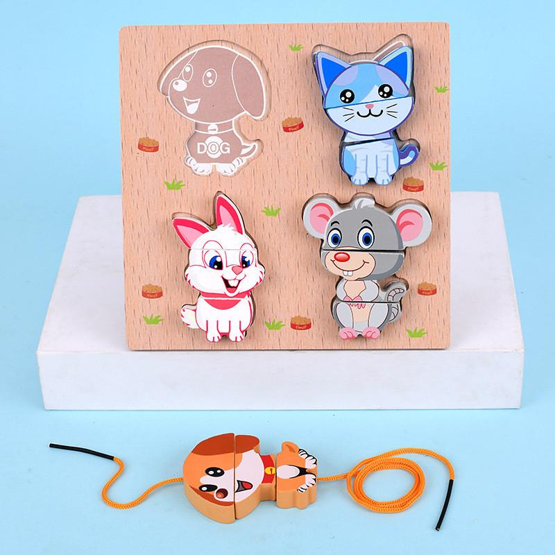 Wooden Puzzle Block Set For Kids With Colorful Fruit And Animal Designs For Early Education