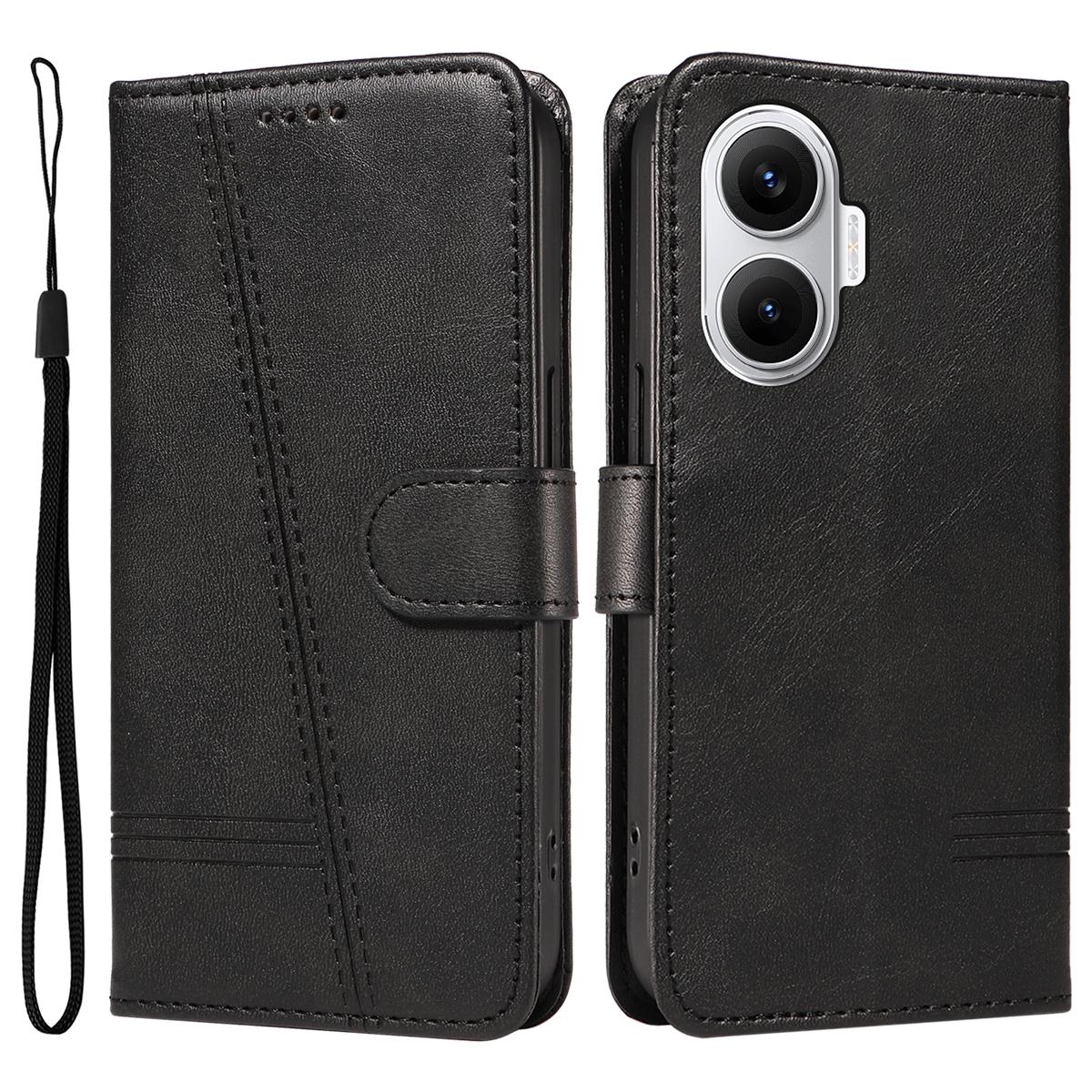 

Для Xiaomi Poco F7 5G/Xiaomi Redmi Turbo 4 Pro 5G Чехол-кошелек Кожаный чехол для телефона с подставкой с Т-образными линиями Black