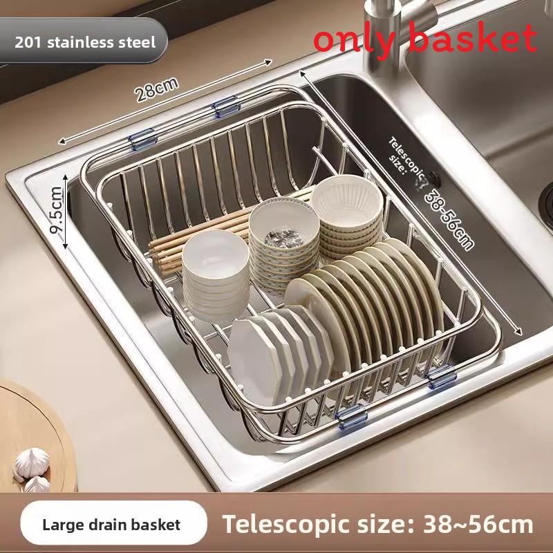 Stainless Steel Sink Drain Basket With Adjustable Size For Dish Drying And Organization