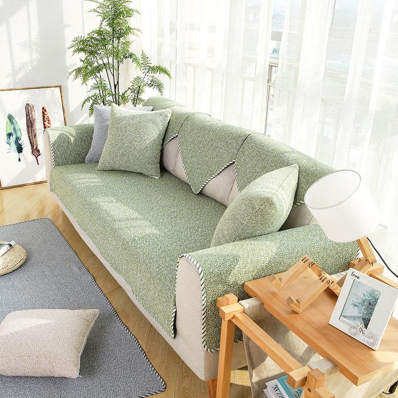 Sofa Cushion Nordic Simple Cotton and Linen Solid Color Four Seasons Universal Non-Slip Cushion Household Modern Fabric Sofa Cover Slipcover