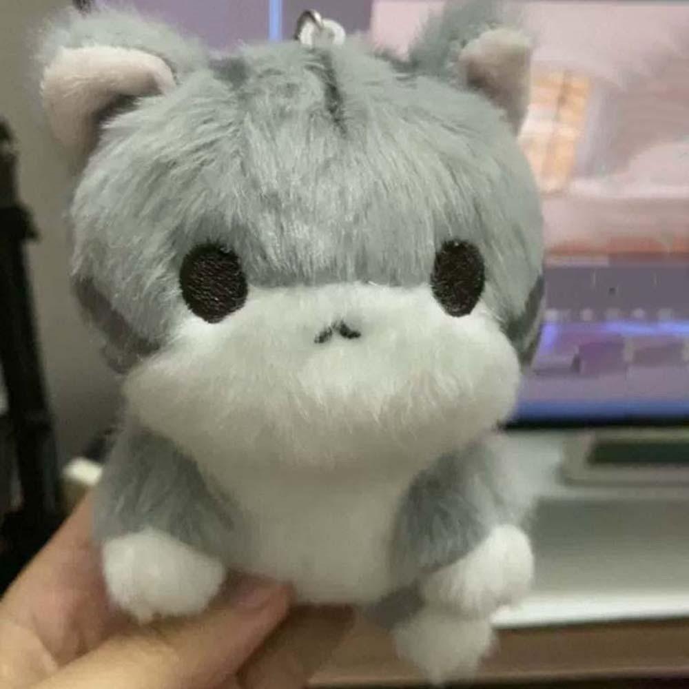 PP Cotton Grey Cat Key Chain Cartoon Cute Pet Pendant Bag Charm Plush Doll Key Ring Girls