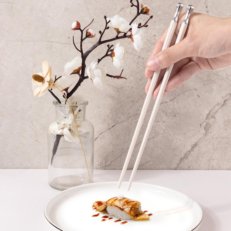 5/10Pairs White Gold Chopsticks Set Healthy Korean Sushi Sticks Chopsticks Reusable Non-Slip Chopsticks For Party Hotel Restaura