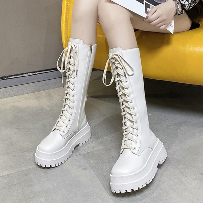 Thicken Winter Knight Boots Women Knee High Long Square Heel Retro Thick Motorcycle Riding Boots Footwear