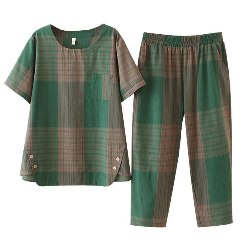 Korejský letní dámský kostkovaný dvoudílný oblek 2025 - Všestranné volné ležérní kalhoty a top