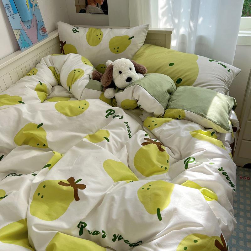 Cztero-częściowy Słodki Mały Świeży Bawełniany Trzy-częściowy Poszwa na Kołdrę Arkusz Łóżkowy Zestaw Dormitory