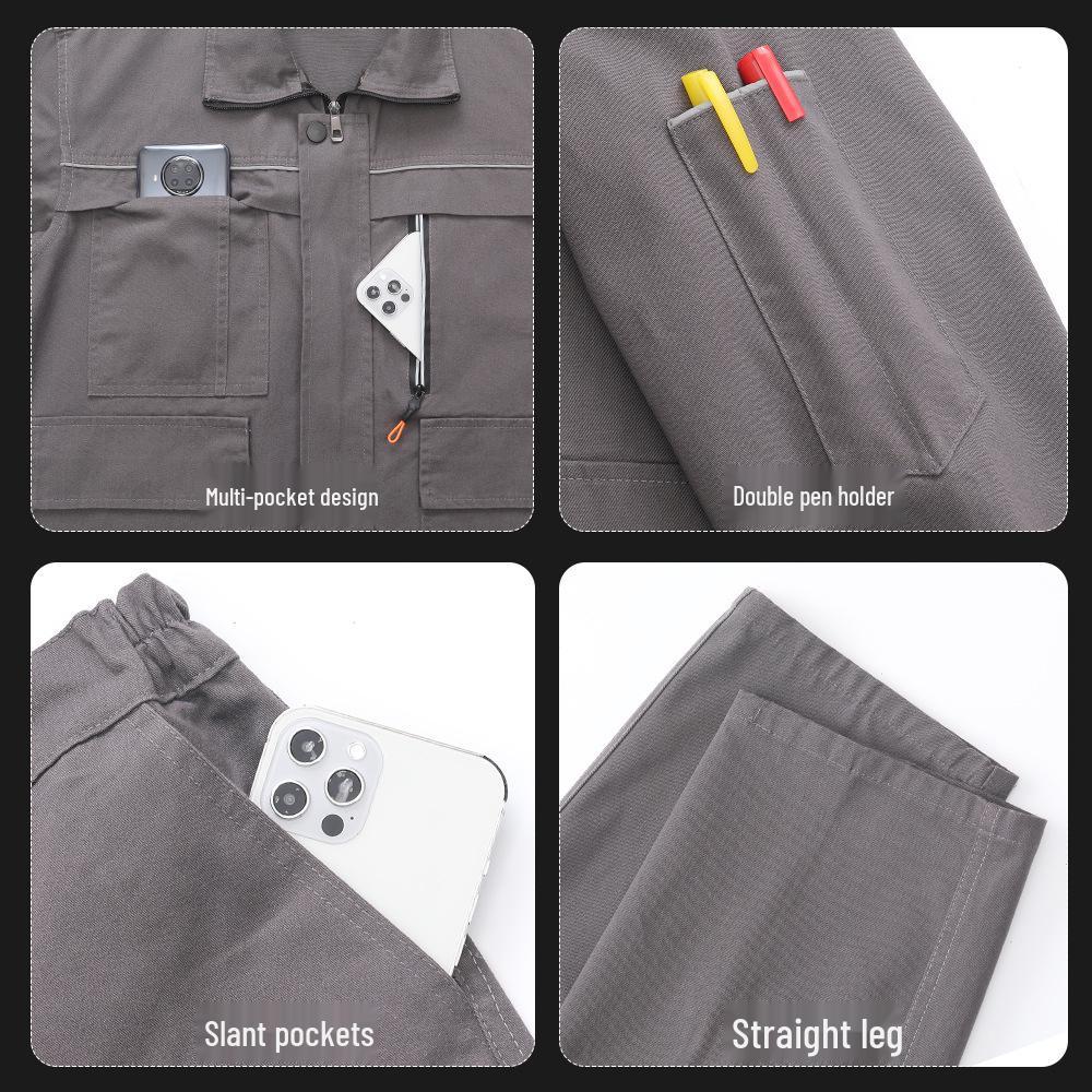 Men's Spring & Autumn Workwear Set, Construction & Welding Safe, Dirt-Resistant, Pure Cotton for Outdoor, Auto Repair & Labor Protection.