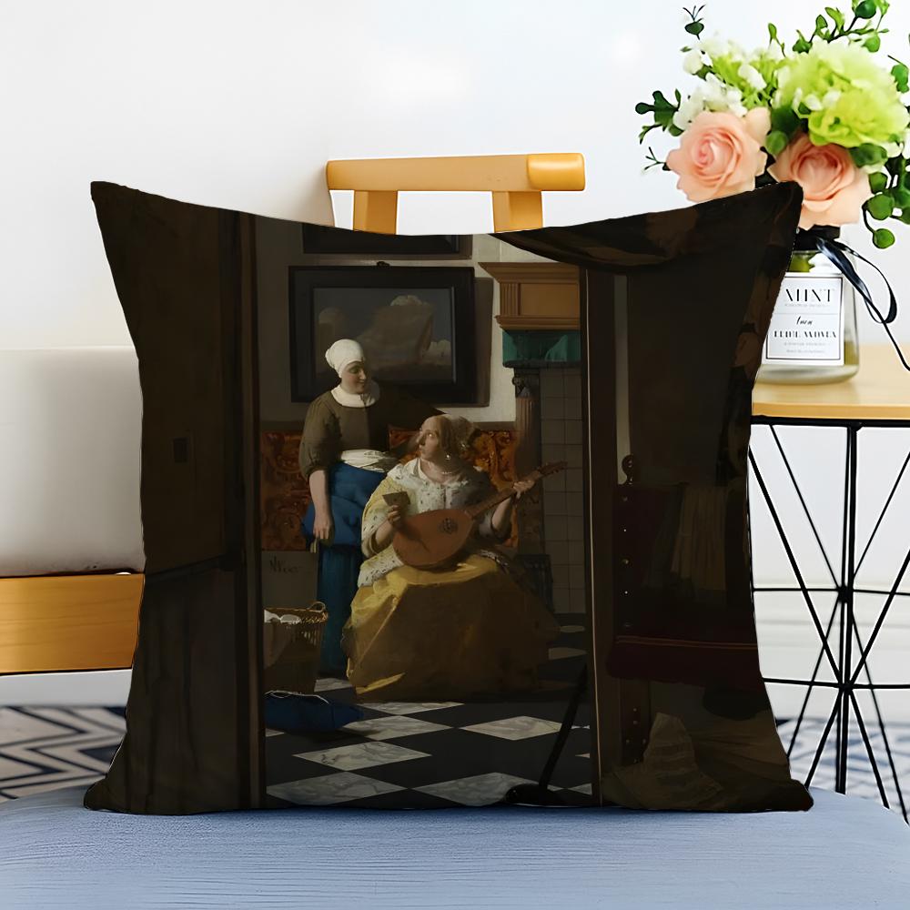 Detailed Luminous JJohannes Vermeer Cushion Cover Washable Linen Pillowcase Soft for Sofa Bed Cozy Home Room Decor