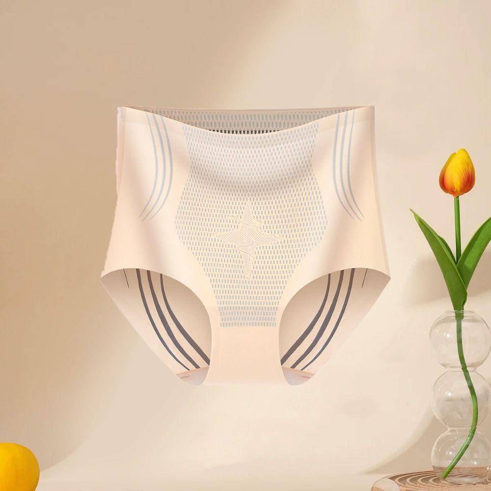 Mid Waist Seamless Shapewear Tummy Control Hip Lift Shaper Women Ice Silk Briefs Ladies