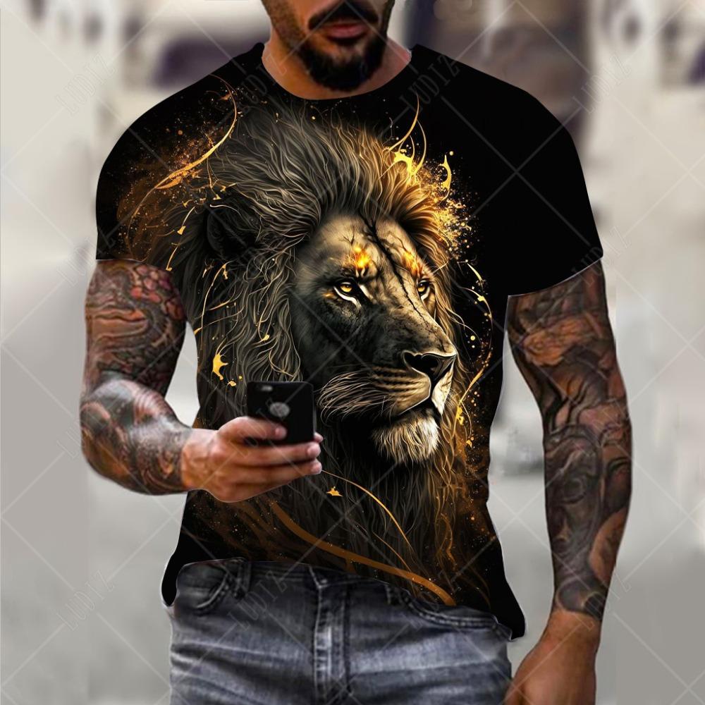 Men's Lion T-shirt Fashion 3d Printed T Shirt Animal Pattern Short-sleeved Oversized Streetwear Tees Summer Casual Men's Tops