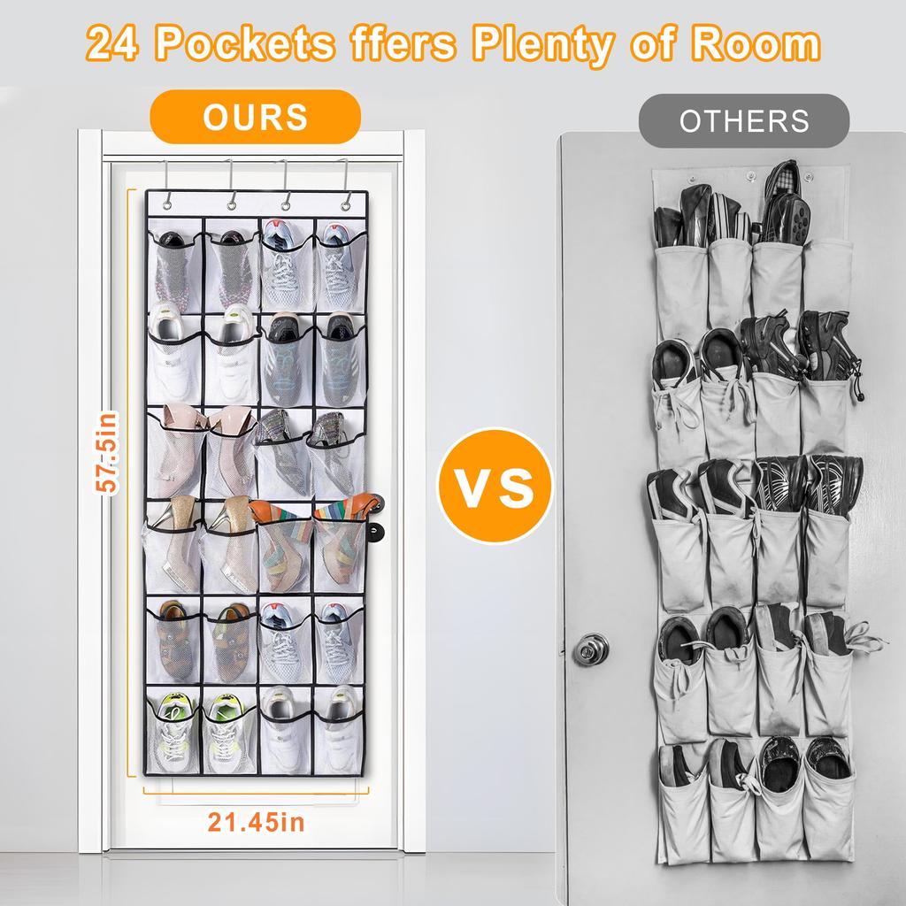 Over The Door Shoe Organizer, 35 Large Pockets Hanging Shoe Organizer, White