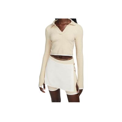 Maglione Polo Monocolore FW22 con Colletto Donna Top Bianco Sporco DN3221-219