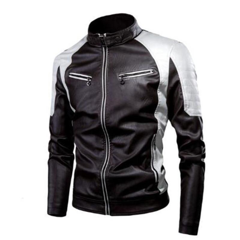 2022 Thin Spring Autumn Casual Men's Leather Fashion Stitching Motorcycle Retro Collar Jacket