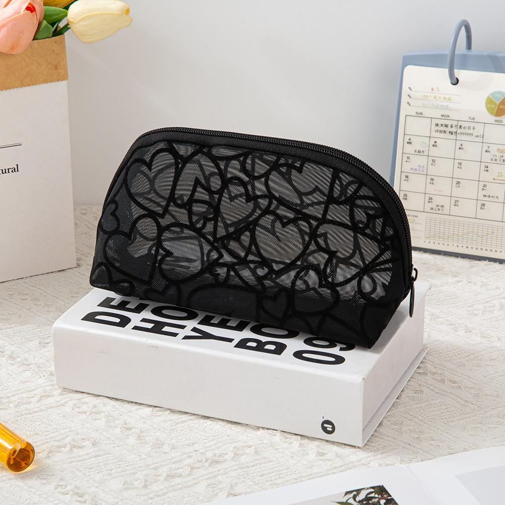 Love Print Mesh Cosmetic Bag Portable Toiletry Organizer Makeup Bag Multifunction Transparent Women Lipstick Storage Pouch