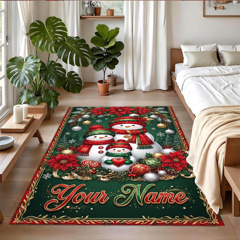 Tapis Carré Personnalisé avec Nom Imprimé de Noël Tapis de Sol Doux Antidérapant Pour Chambre à Coucher Cadeau de Fête
