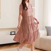 Korean version dress round neck comfortable nightdress women's casual fresh pleated short sleeve floral dress slim dress