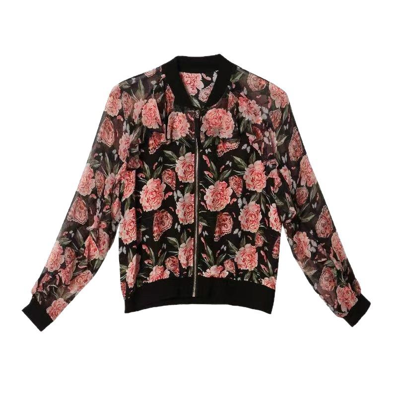 2025 Summer Plus Size Chiffon Cardigan - Women's Printed Long Sleeve Sun Protection Jacket for Middle-aged Moms