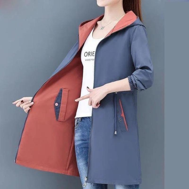 Autumn Women's Jacket Double sided Windbreaker Long Sleeve Jackets Hooded Casual Basic Coat Loose Outerwear