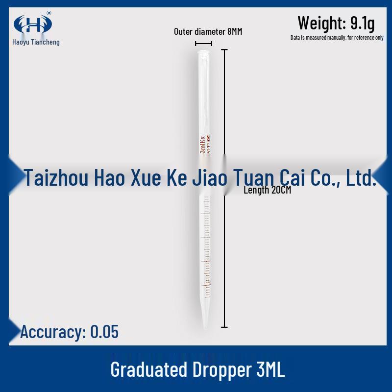 Graduierte Glaspipette mit rotem Gummikopf - Erhältlich in den Größen 0,5 ml, 1 ml, 2 ml, 3 ml, 5 ml, 10 ml für den Laborgebrauch
