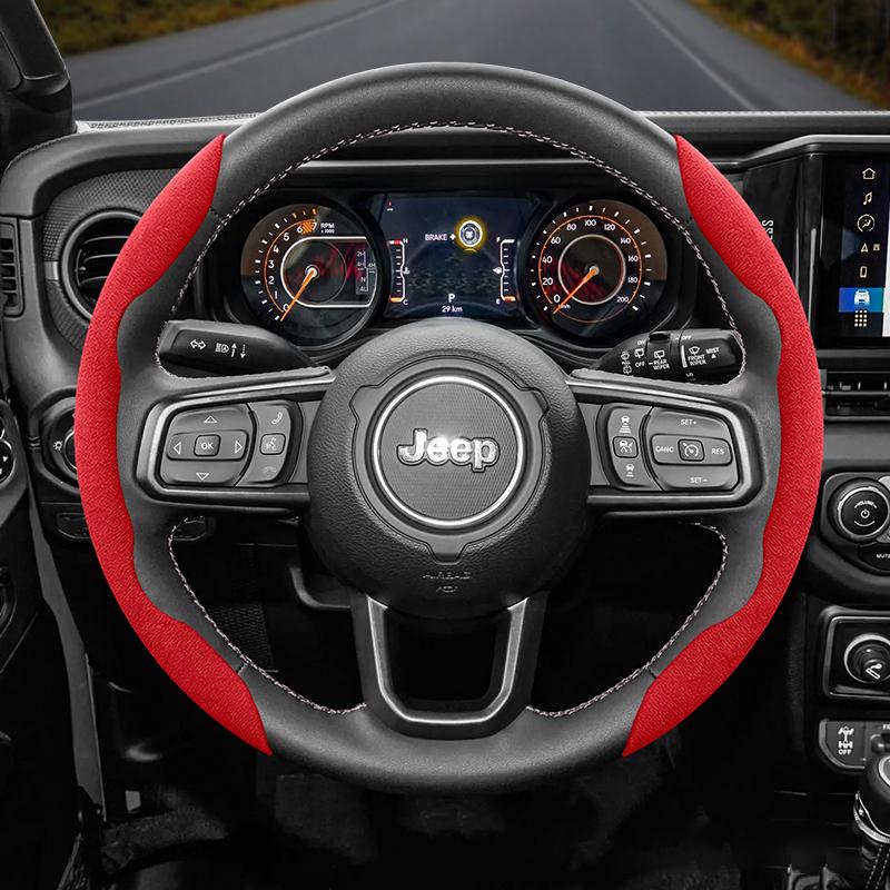 For Jeep Suede Snap-on Steering Wheel Cover Fit Renegade Compass Wrangler Jk Jl Grand Cherokee Wk2 Accessories Wj Portachiavi