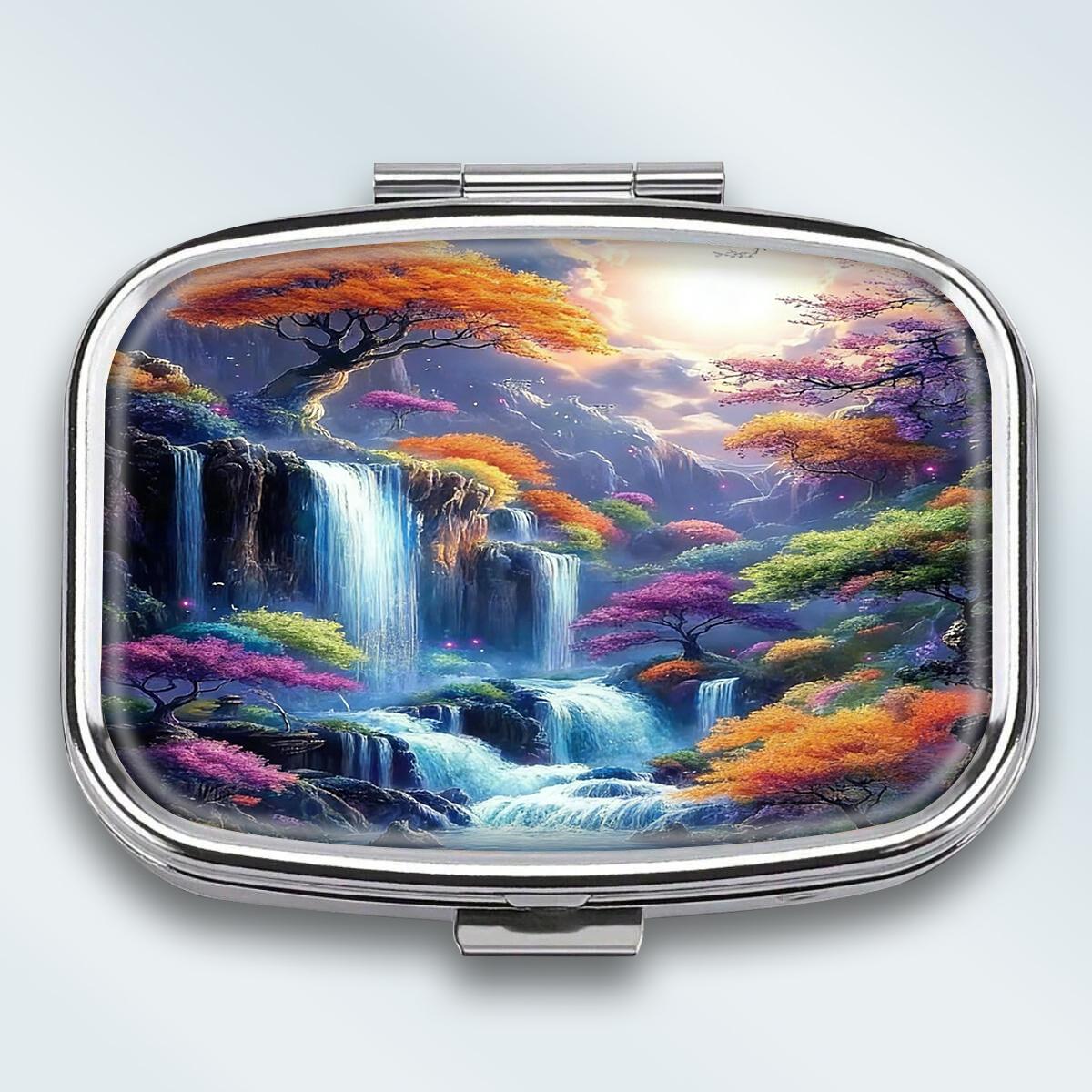 

Portable Pill Box with 2 Compartments, Mini Metal Medicine Organizer Case, Cute Printed Pill Container for Vitamins, Pills, Jewelry, Travel, Daily Use різнокольоровий