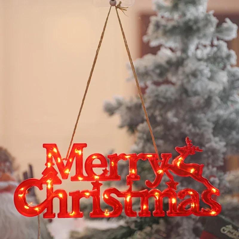 Merry Christmas Led Light Home Window Wall Background Night Light Door Hanging Sign with Lighted Ornament Christmas Decoration