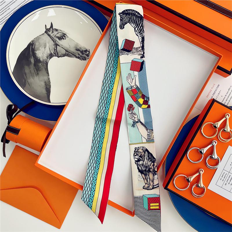 Cachecol de Seda 100% de Alta Qualidade Marca de Luxo Mulheres Faixa de Cabeça Faixa de Cabelo Foulard Gravata Lenço de Pescoço Cachecóis Skinny Acessórios