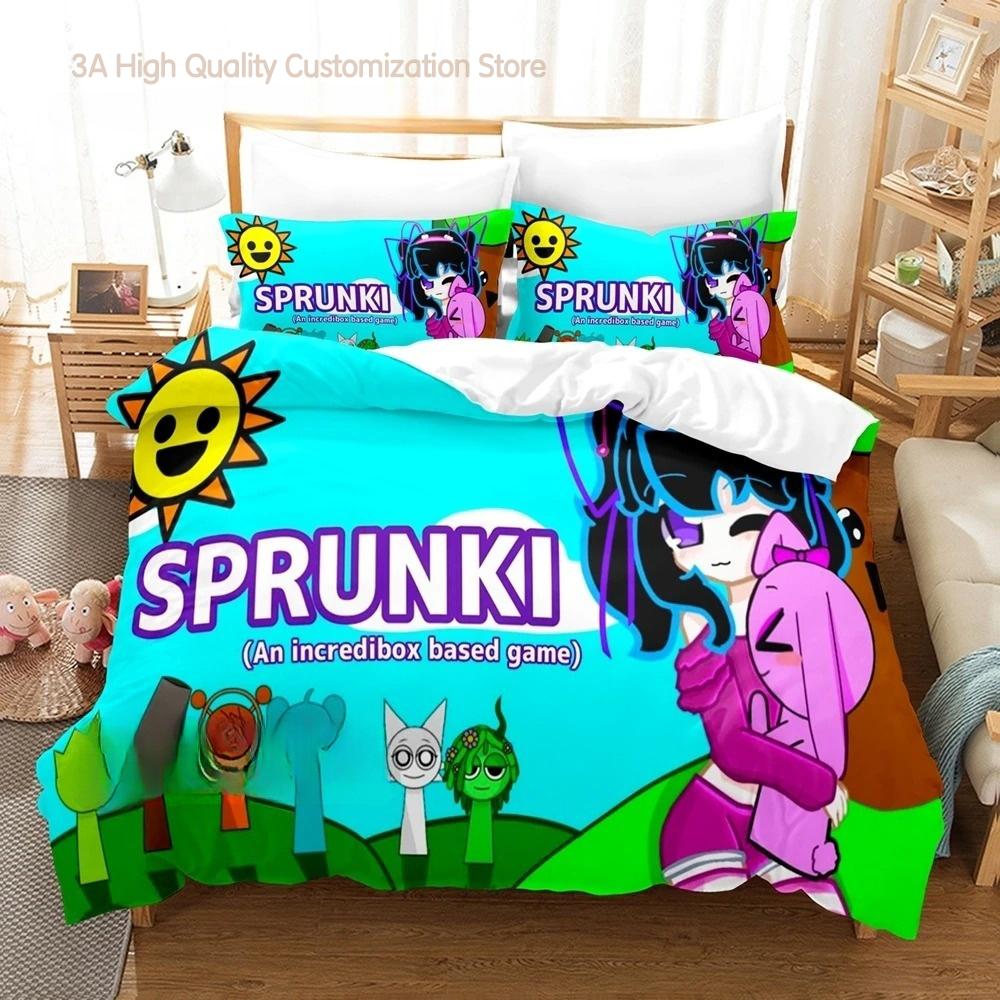 Sprunki Ložní souprava Jednolůžko Twin Plné Královna Král Velikost Postele Dospělí Ložnice Povlak na přikrývku SoupravySprunki Anime Parure De Lit Postel 1