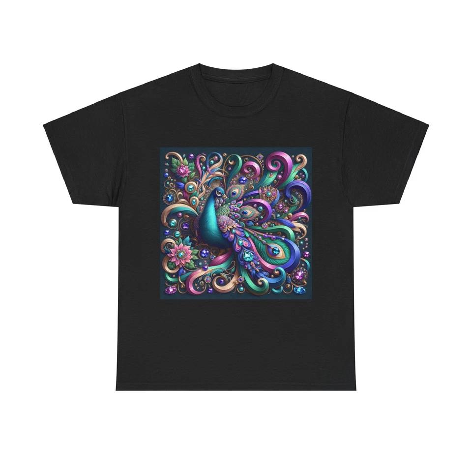 

Unisex Adult T Shirt Peacock Retro Glam Artwork Gemstones Ribbons 4XL