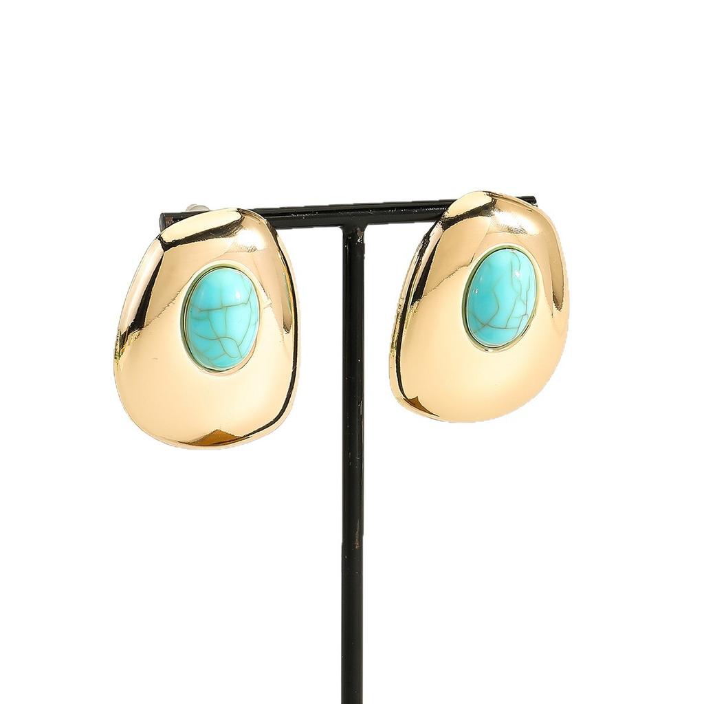 Imitation turquoise personalized stud earrings fashionable high-end glossy retro earrings simple and versatile earrings women