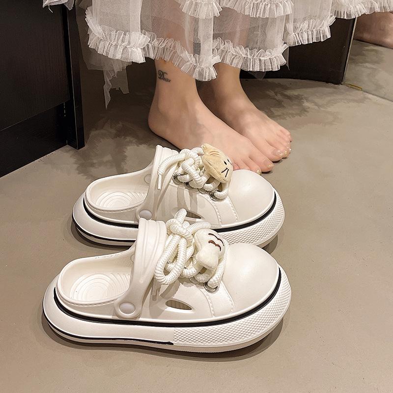 Cute Ugly Cute Big Head Hole Shoes Women Wear 2025 Spring and Summer New Straps Cartoon Versatile College Style Two Slippers