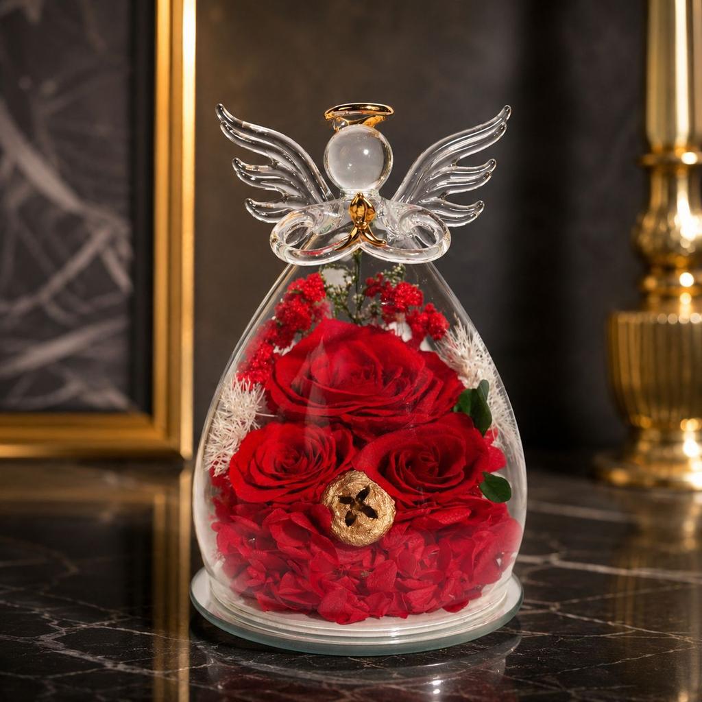 Hot-selling Angel Eternal Flower Glass Cover Eternal Flower Gift Box Finished Eternal Rose Ornament Spot