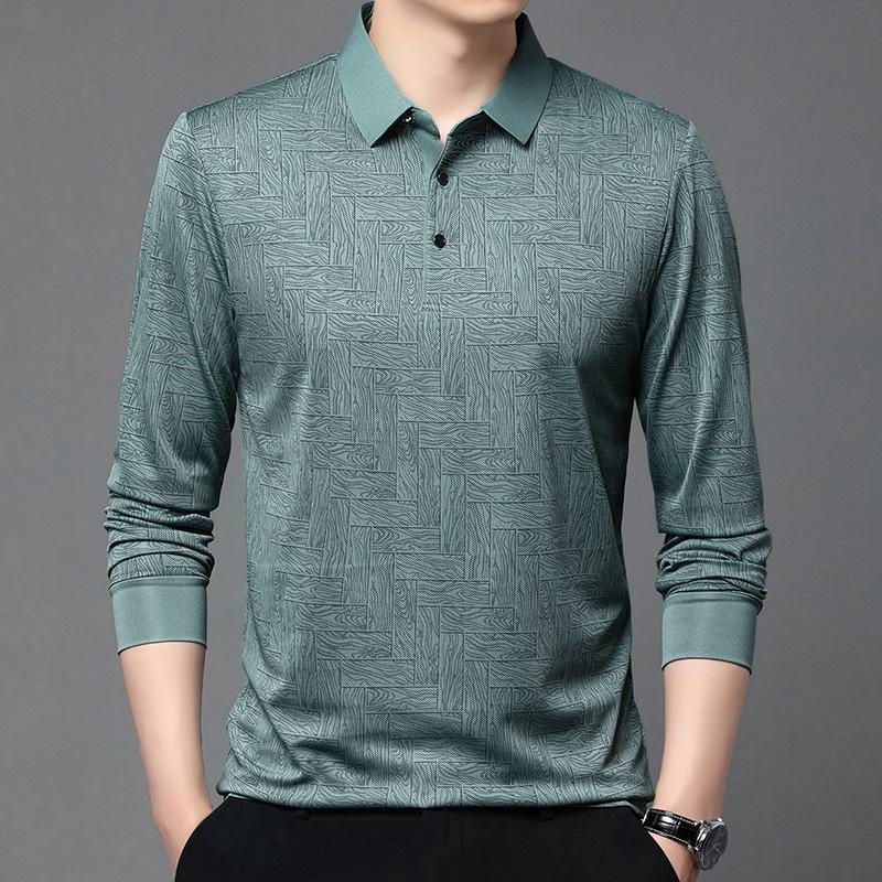 

Men s Lapel Polo Shirt Men s Long-sleeved Business Men s Casual Spring and Autumn Clothes 4XL