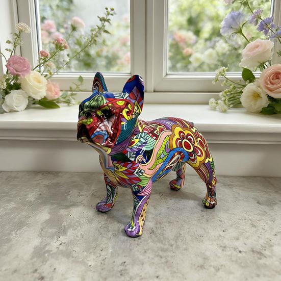 Graffiti French Bulldog Figurine Hand-Painted Artistic Dog Statue Resin Sculpture Living Room Office Home Desk Decoration Ornament