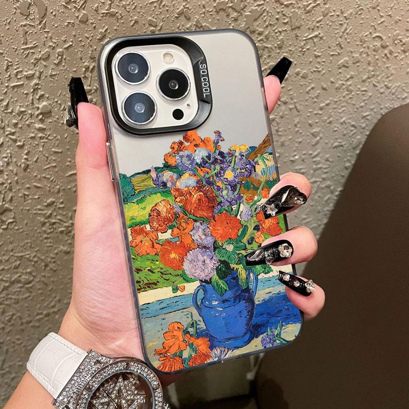 

Popular Van gogh Artworks Flower Pot Laser Phone Case For iPhone 16 15 14 Plus Pro Max 17 Pro Max Air 13 Mini 12 11 Pro Max Case iPhone 13 mini