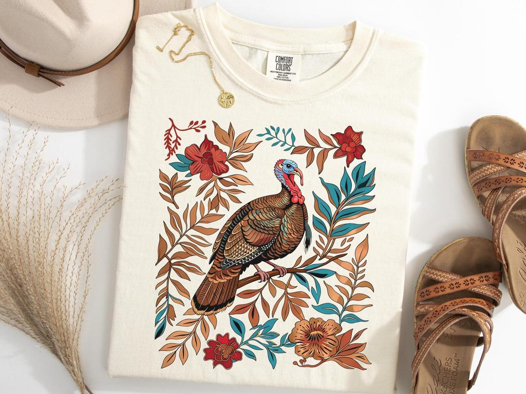 Turkey Wildflower Shirt, Boho Floral Turkey Birdwatching Tee, Bird Lover Gift