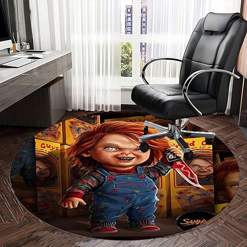 Chucky Doll,Horror Toy Chair Mat Round Rug-Office Carpet, Machine Washable, Non-slip, Suitable for Living Rooms, Bedrooms, Entryways, and Ho