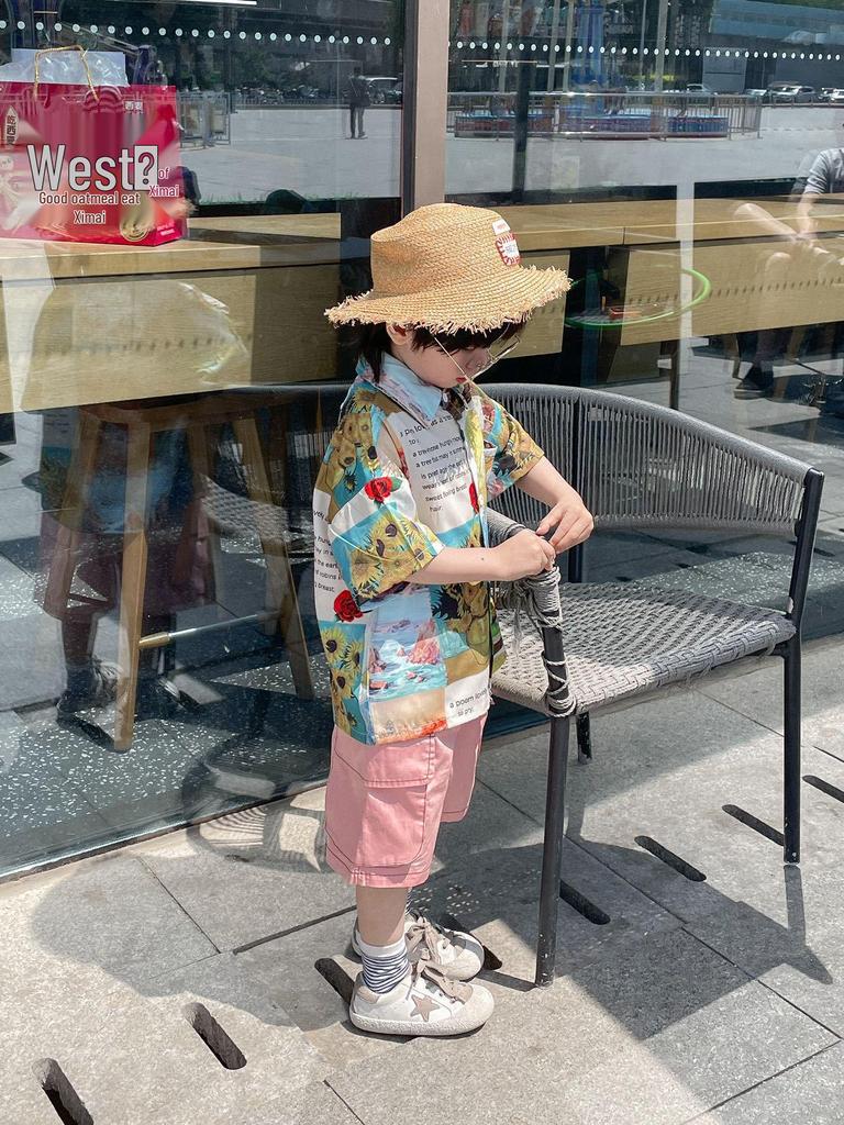 2025 Kinder Retro Blumenhemd - Jungen Koreanischer Stil Lässig Umlegekragen Top, Kleine/Mittlere Größen