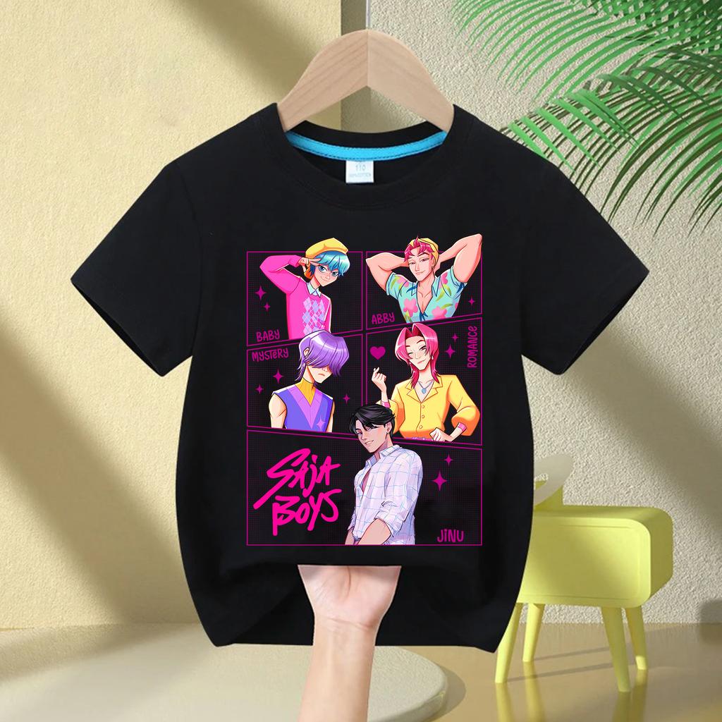 KPop Demon Hunters Saja Boys Cartoon Boys Girls T-shirt 2026 Round Neck Print Fashion Casual Top Children's T-shirt Clothing