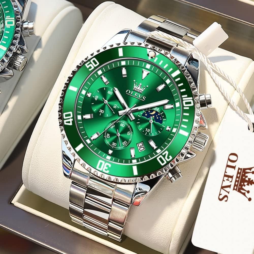 Iqiyi Men Analog Quartz Waterproof Watch Green Dial Chronograph 2870g Blv