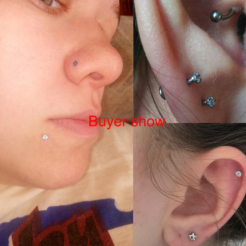 G23 Titanium Diamond-Set Internally Threaded Lip Stud 16G, 3-5mm