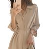 Korean Minimalist Tie-Waist A-Line Shirt Dress for Women