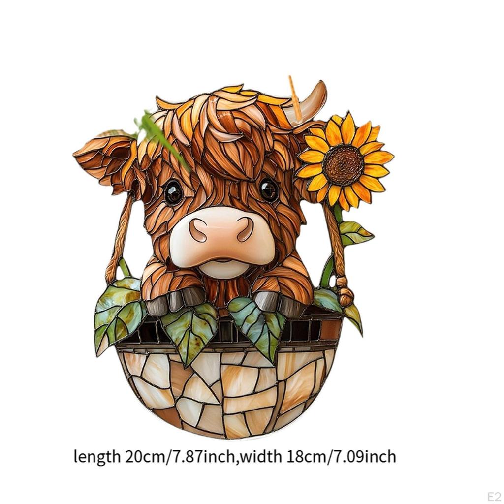 Acrylic Window Hanging Garden Ornament Decorative Pendant Animal Cow Plaque for Fence,
